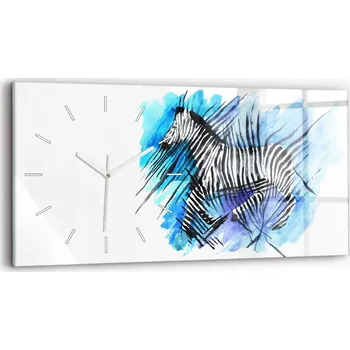 Hodiny Horizontální Skleněné Nástěnné Hodiny do Obýváku se Vzorem Malovaná zebra 60x30 cm