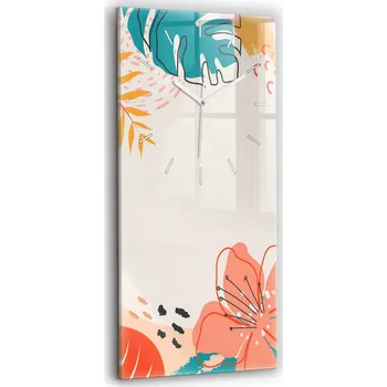 Hodiny Velké skleněné nástěnné hodiny s motivem havajských rostlin 30x60 cm