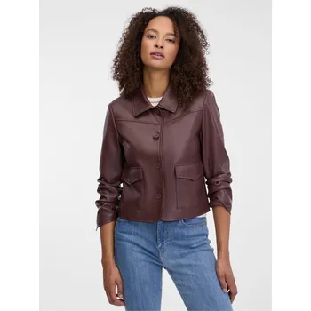 Dámská casual bunda Tmavě hnědá dámská kožená bunda Orsay světle modrá | tmavě červená 3500121