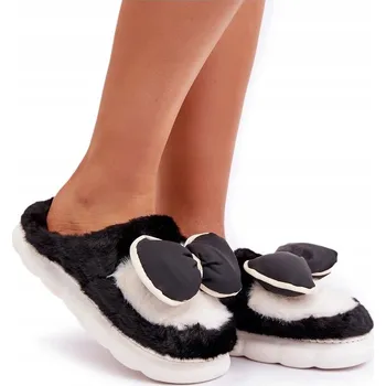 Dámská obuv Dámské Zateplené PANTOFLE s Hrubší Podrážkou Ozdobné Mašlí Černé 36/37