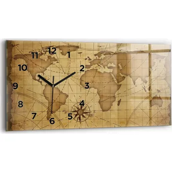 Hodiny Minimalistické Horizontální Skleněné Nástěnné Hodiny Mapa světa vintage 60x30 cm