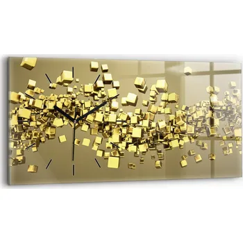 Hodiny Minimalistické skleněné nástěnné hodiny S Potiskem Zlaté čtverce 60x30 cm