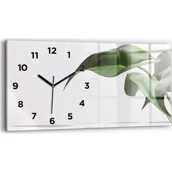 Hodiny Skleněné moderní nástěnné hodiny s potiskem 60x30 cm Abstraktní listy