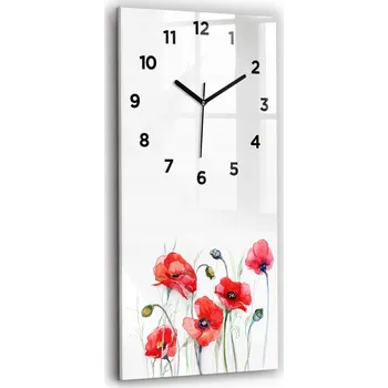 Hodiny Velké Skleněné Nástěnné Hodiny Tichý chod Malované červené máky 30x60