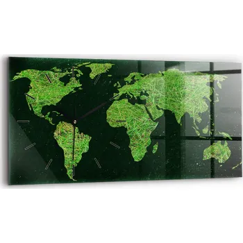 Hodiny Dekorativní nástěnné hodiny s krásnou grafikou 60 cm x 30 cm Mapa světa s trávou