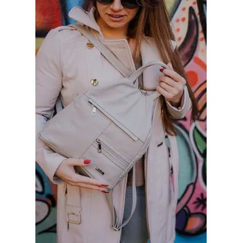 Městský batoh Dámský šedý kožený batoh SHE