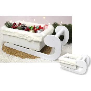 Vánoční dekorace Vánoční dekorace SANIE dřevěné s kožešinou BÍLÉ 35x17x13 cm