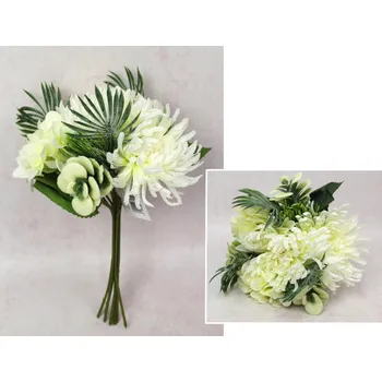 umělá květina Smíšená kytice CHRYSANTHEMUM, HORTENSIA výška 36 cm, 7 stonků (4 květy 14-10 cm) SMETANOVÁ