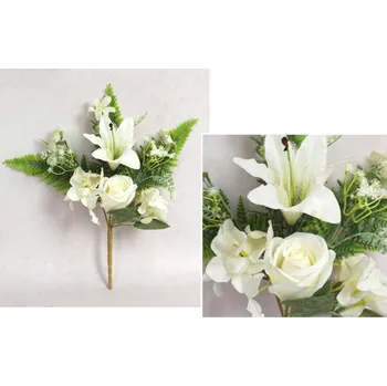 umělá květina Smíšená kytice RŮŽE, LILIE, HORTENZIE výška 44 cm 7 stonků (hlávky 6-12 cm) BÍLÁ