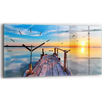 Hodiny Horizontální Skleněné Hodiny na Zeď do Obýváku s Grafikou Jezero molo 60x30 cm