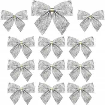 Vánoční dekorace Mašlička Ozdobné vánoční mašle 12 kusů stříbrné dekorace