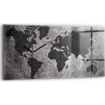 Hodiny Minimalistické skleněné nástěnné hodiny s motivem Mapa světa beton 60x30 cm