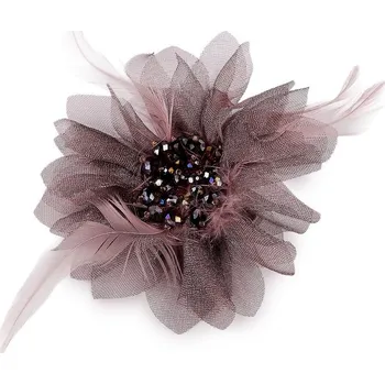 Brož Brož se skleněnými broušenými korálky a peřím - 6 starorůžová