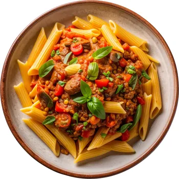 Hotové jídlo Lyo-planet Veganské penne s boloňskou omáčkou, červenou čočkou a žampiony lyofilizované 119g