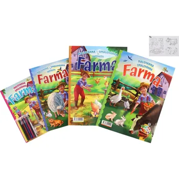 omalovánky Omalovánky+aktivity/Maľovanky+aktivity Na farmě/Na farme 4ks + pastelky CZ+SK verze v sáčku 21x29cm