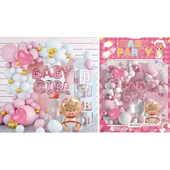 Dekorační sada na BABY SHOWER (nápis baby girl, balón s motivem miminka, balóny) BÍLÁ - RŮŽOVÁ - 66 ks