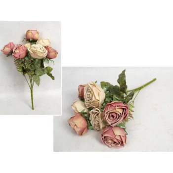 umělá květina Kytice RŮŽE výška 42 cm, 7 stonků (7 květů 8x5,5 cm) ŠPINAVĚ RŮŽOVÁ