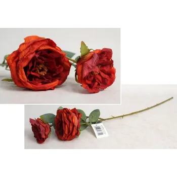 umělá květina Květina RŮŽE sušená výška 68 cm (dvě hlavy 7-9 cm) ČERVENÁ