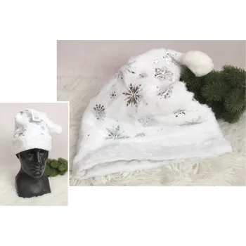 Pokrývka hlavy Čepice MIKOŁAJA velurová bílá se sněhovými vločkami 40x29 cm - 1 ks