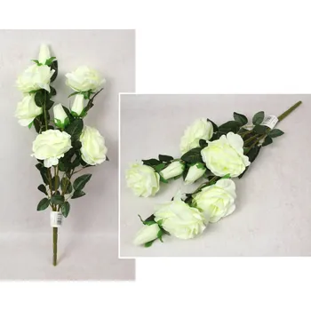 umělá květina Kytice RŮŽE výška 70 cm, 3 stonky (5 květů 13x7 cm + 3 poupata) SMETANOVÁ