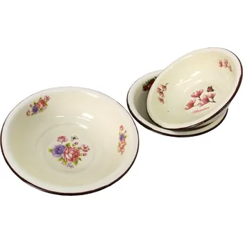 Emalovaná miska 26x9 cm – KRÉMOVÁ MIX VZORŮ