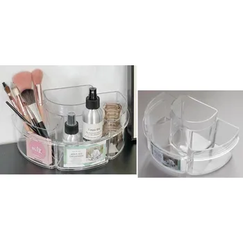 Akrylový organizér na kosmetické potřeby, POLOKRUHOVÝ, 4 přihrádky, 23 x 14,5 x 11 cm, PRŮHLEDNÝ