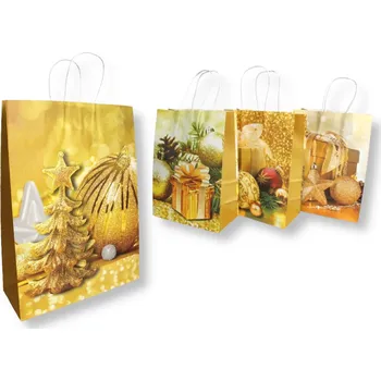 Dárková taška VÁNOČNÍ VZOR papírová 33 x 25,5 x 12,5 cm ZLATÁ