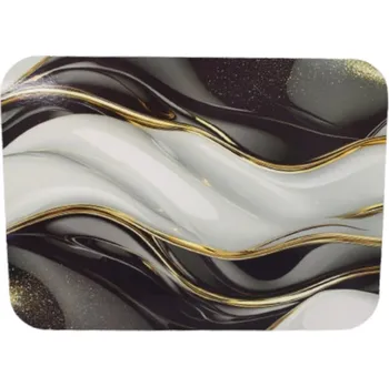 Podložka pod myš Podložka pod stůl 40x30 cm ČERNÁ A STŘÍBRNÁ VLNA SE ZLATÝMI PRUHY