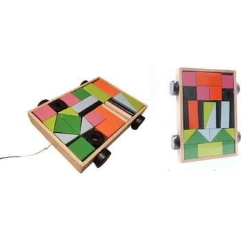 Dřevěná hračka Dřevěné kostky v tažném vozíku 32,5 x 22,5 x 4 cm