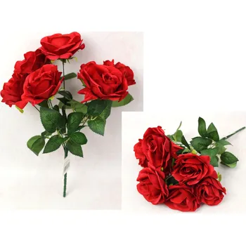 umělá květina Kytice RŮŽE výška 43 cm, 7 stonků (7 květů 10x5,5 cm) ČERVENÁ