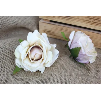 umělá květina Květinová hlavice RŮŽE 10 cm KRÉMOVÁ-PUDROVÁ