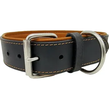 Obojek pro psa Anadi Obojek z luxusní voskované kůže Luna černohnědý s nerezovým kováním, 4 cm × 39, 5 - 47 cm