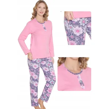 Dámské noční prádlo Dámské bavlněné pyžamo, růžové, dlouhý rukáv, kalhoty vel. L