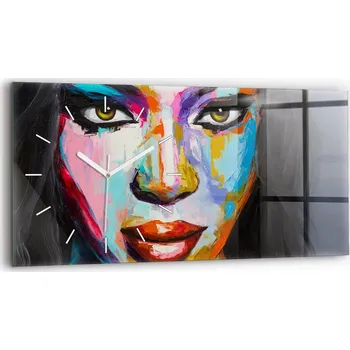 Hodiny Ozdobné nástěnné hodiny s krásnou grafikou 60 cm x 30 cm Barevná tvář ženy