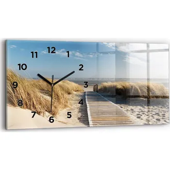 Hodiny Moderní skleněné nástěnné hodiny s potiskem šířka 60x30 cm Pohled na pláž