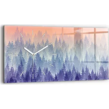 Hodiny Skleněné nástěnné hodiny do moderního interiéru se vzorem lesa v mlze 60x30 cm