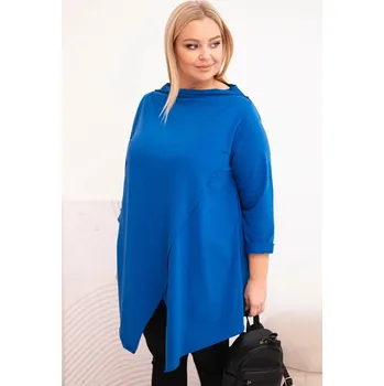 Dámská halenka Dámská bavlněná blůza Plus Size asymetrická s ohrnutým rukávem chabrová UNI