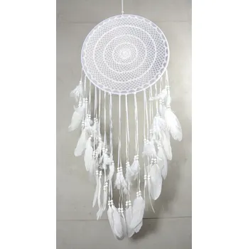 Lapač snů Lapač snů bílý háčkovaný s peříčky 40 cm x 110 cm