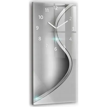 Hodiny Skleněné nástěnné hodiny do kanceláře S Potiskem Šedá abstrakce kovu 30x60 cm