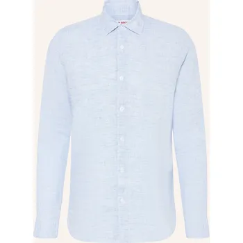 Pánská košile Orlebar Brown Pánská Lněná Košile Giles Slim Fit, tmavě...