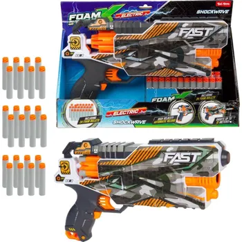 Dětská zbraň Pistole na pěnové náboje + náboje 24ks plast 35cm na baterie se zvukem v krabici 36x26x6,5cm