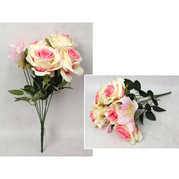 umělá květina Smíšená kytice RŮŽE, LILIE výška 42 cm, 7 stonků (7 květů 11 cm) KRÉMOVĚ RŮŽOVÁ