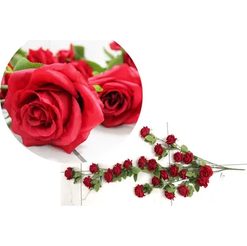 umělá květina Girlanda RŮŽE 3ramenná 1,2 m (23 květů 9 cm) ČERVENÁ