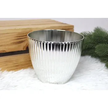 Květináč l Kryt, dekorativní květináč s vroubky, stříbrný, plast, 13 x 11 cm