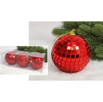 Vánoční ozdoba Disco koule 10 cm ČERVENÉ sada 3 ks