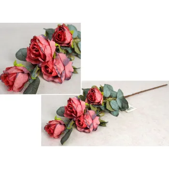 umělá květina Květ RŮŽE výška 62 cm (5 květů 4x6,5 cm) šedý list RŮŽOVÁ