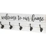 Krémový antik nástěnný věšák s háčky Welcome - 70*8*25 cm