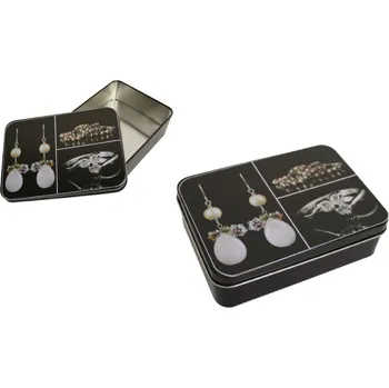 Šperk Plechová krabička, černá, vzor: Šperky 14 x 10 x 4 cm