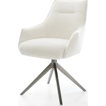 Jídelní židle DELIFE Jídelní židle Alja-Flex s područkami bouclé měkký béžová křížová podnož široká grafitová 360° otočná houpací funkce taštičkové pružiny