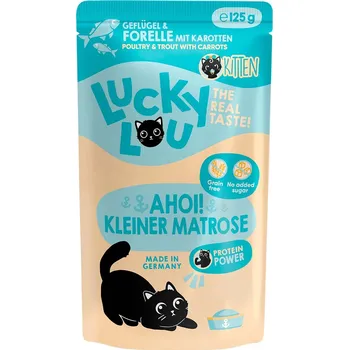 Krmivo pro kočku Lucky Lou Lifestage Kitten drůbež a pstruh 16 × 125 g